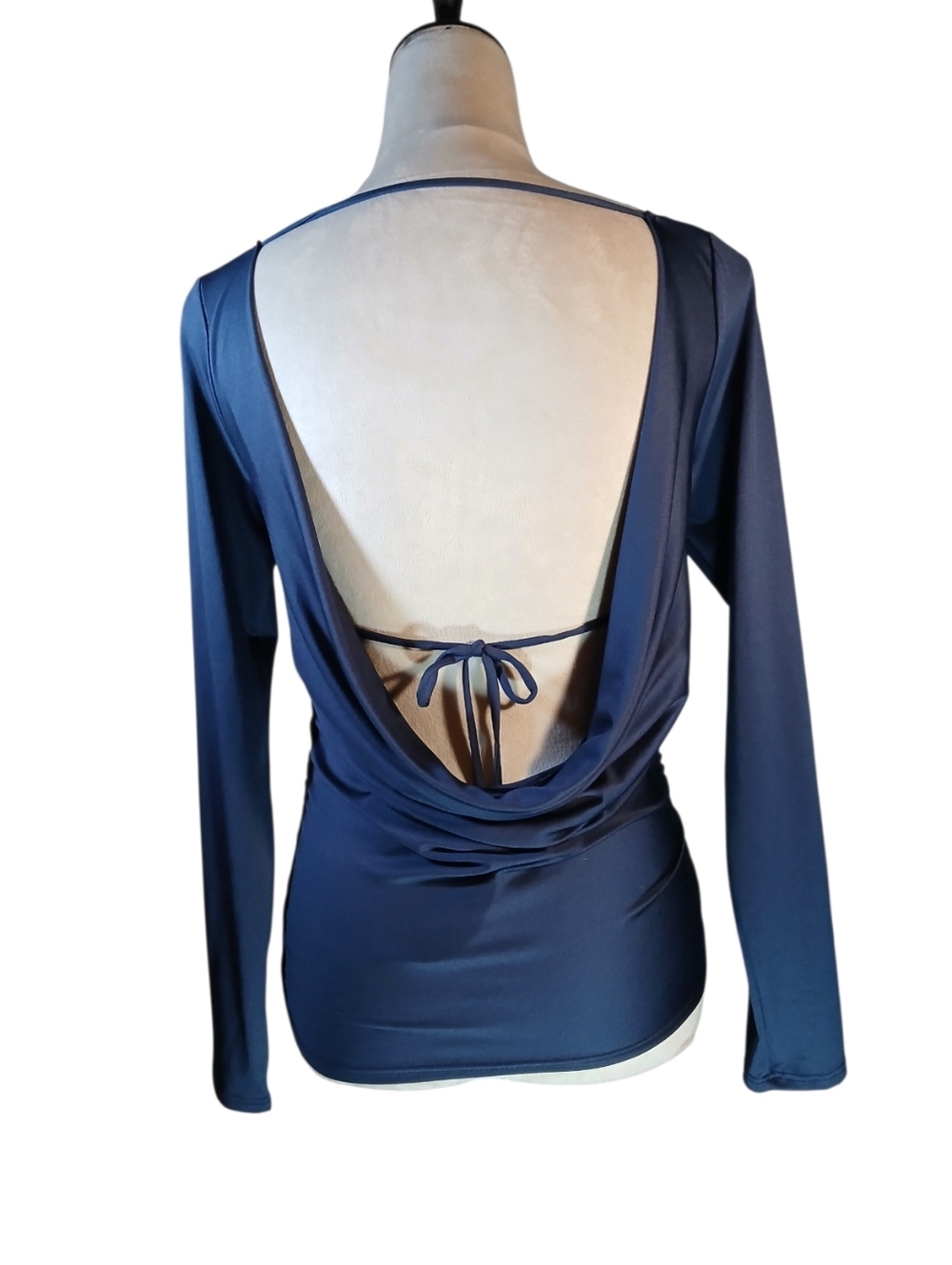 NWT GAZE Draped Plunge Back,  Blue Blouse - Picture 5 of 7